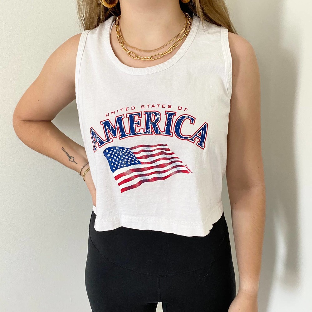 Vintage 90s America Cropped Tank Top Fourth of July red white blue